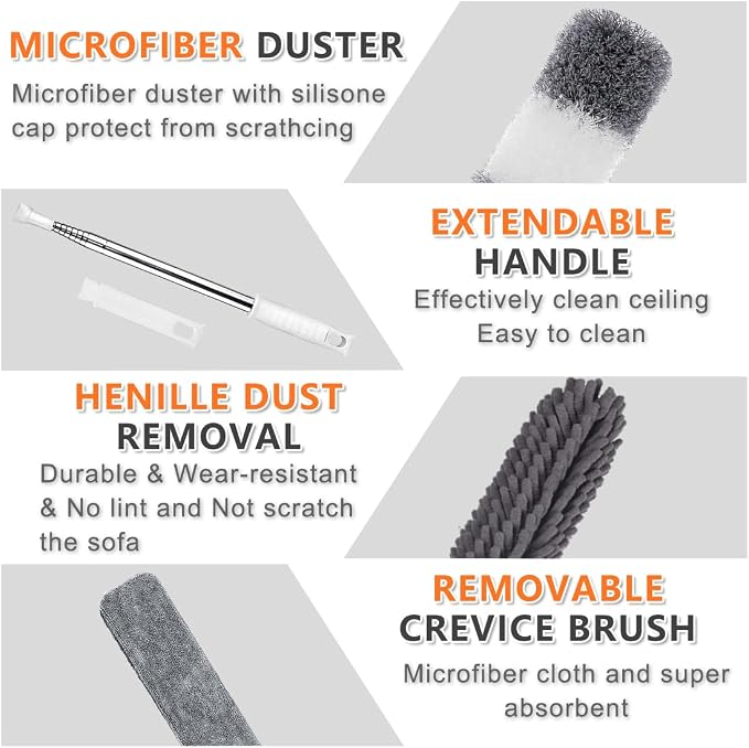 Microfiber Feather Duster, Washable & Reusable Cleaning Kit - Image 3