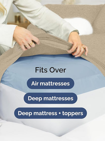 Extra Deep Cal King Fitted Sheet - Hotel Luxury Single Fitted Sheet Only - Easily Fits 18 to 24 inch Mattress - Ultra Soft, Wrinkle Free with Extra Deep Pockets - Breathable & Comfy - Heathered Beige