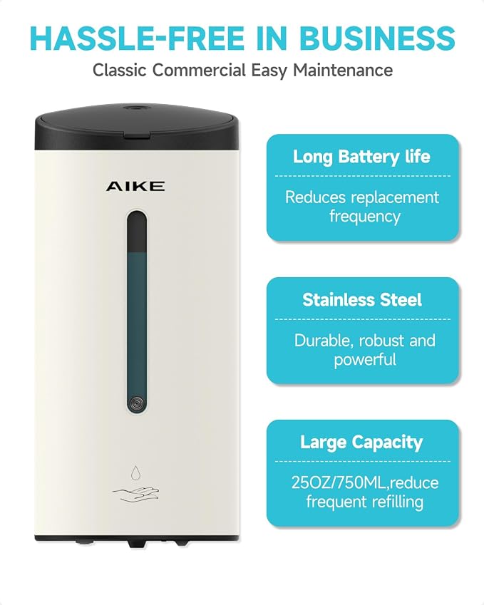 AIKE Automatic Wall Mount Liquid Soap Dispenser, Commercial Stainless Steel - Image 5