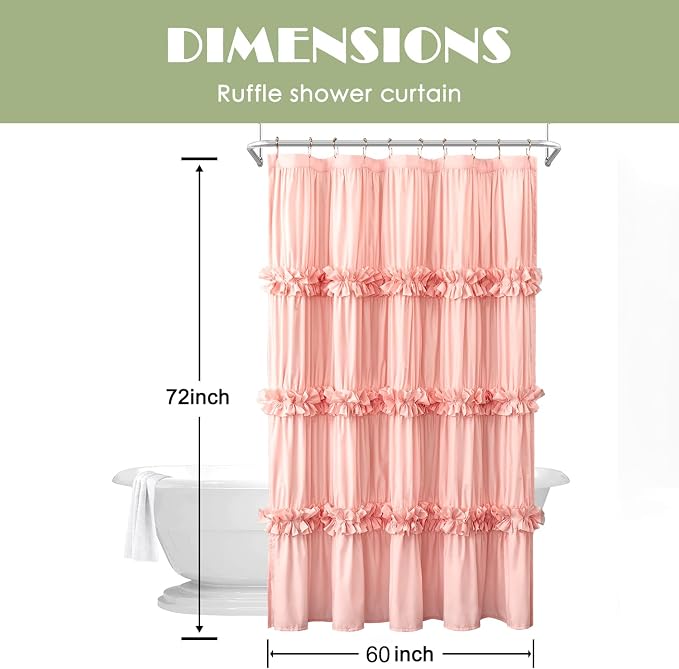 Victorian Peach Ruffle Shower Curtain 60"W x 72"L, Ruched Microfiber Vintage - Image 6