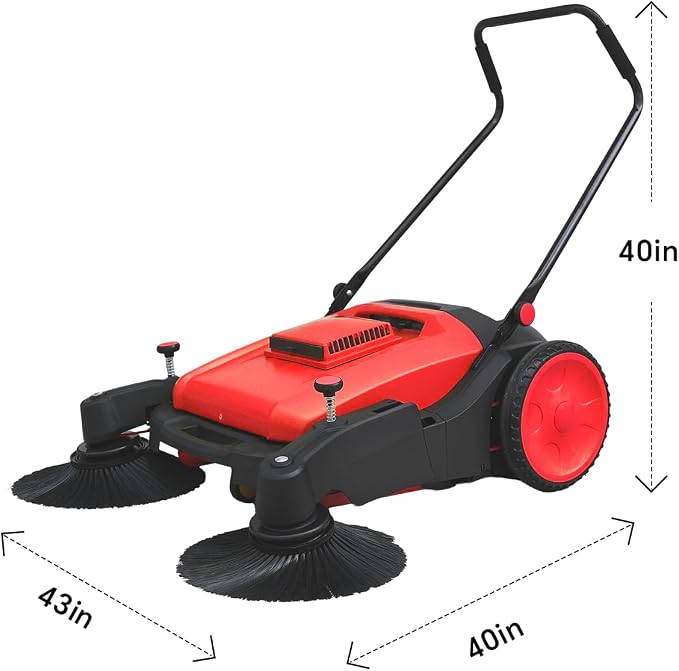 41" Walk-Behind Hand Push Floor Sweeper, 15 Gal Large Capacity, Folding Handle - Image 2