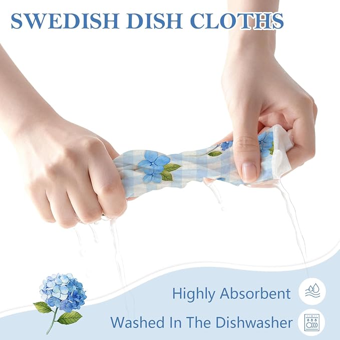 5 Pack Mixed Watercolor Hydrangea Kitchen Dishcloths Dish Towels, Swedish - Image 5