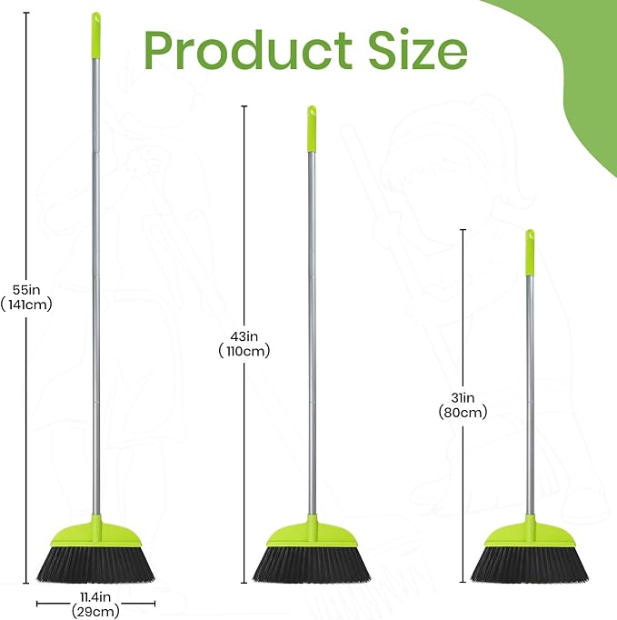 3 Packs Indoor Brooms for Sweeping Hardwood Floor Green Angle Broom - Image 3