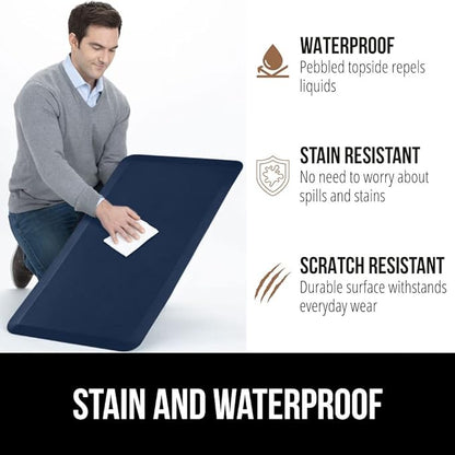 GORILLA GRIP Comfortable Cushioned Kitchen Mats for Floor, 48x20, Waterproof and Stain Resistant Soft Top, 3/4 Inch Thick Ergonomic Standing Desk Anti Fatigue Mat, Foam Supports Ankles and Feet, Navy