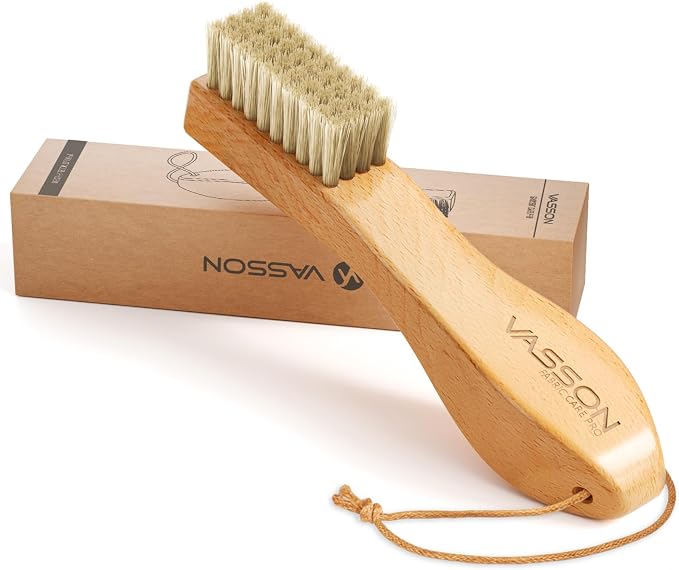 VASSON Natural Soft Boar Bristle Laundry Stain Brush, Laundry Scrub Brush by VASSON