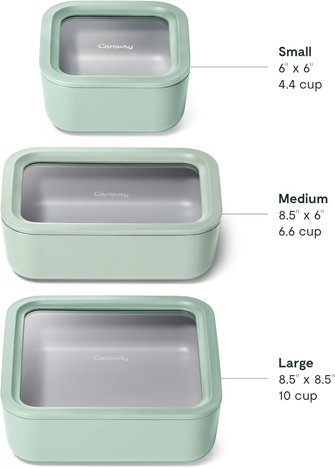 Caraway 3pc Glass Food Storage Set – 10 Cup, 6.6 Cup, & 4.4 Cup Food Containers - Image 3