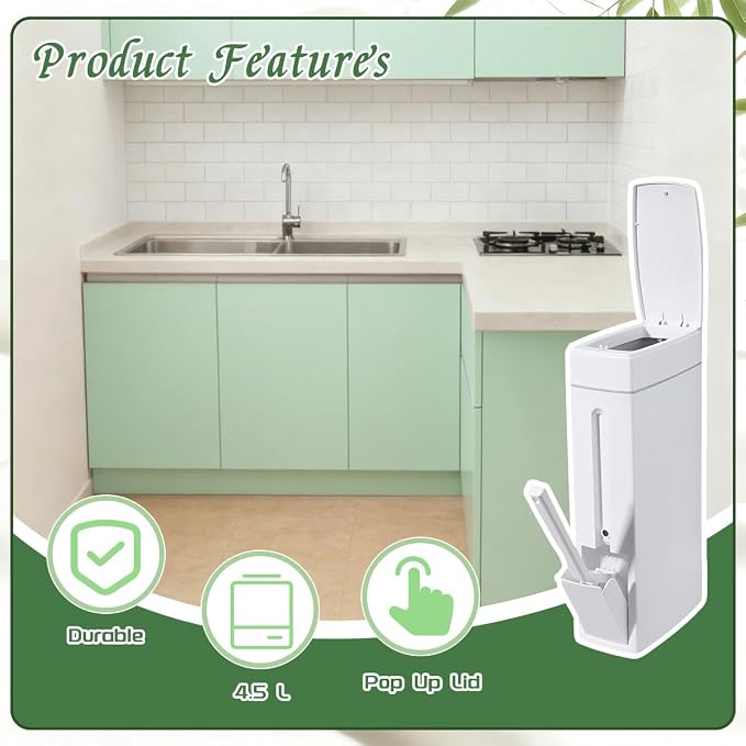 Bathroom Trash Can with Toilet, Slim Bathroom Trash Can, Toilet Brush and - Image 3