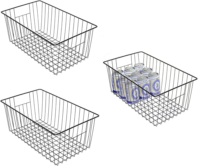 16inch Freezer Storage Organizer Baskets, Refrigerator Metal Wire Basket Bins by lonpute