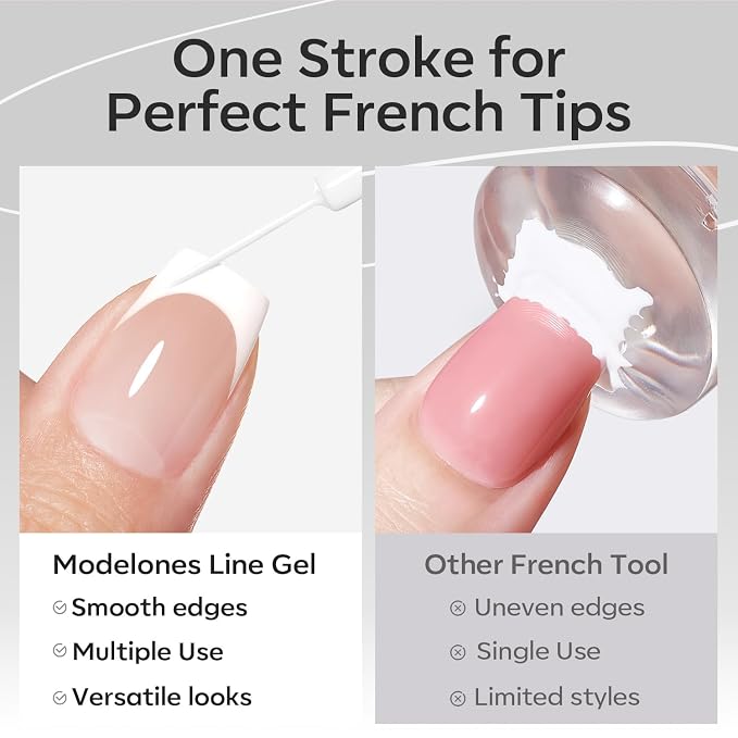 modelones White French Tip Liner Gel Polish, 15 ML Classic Color Nail Art Paint - Image 7