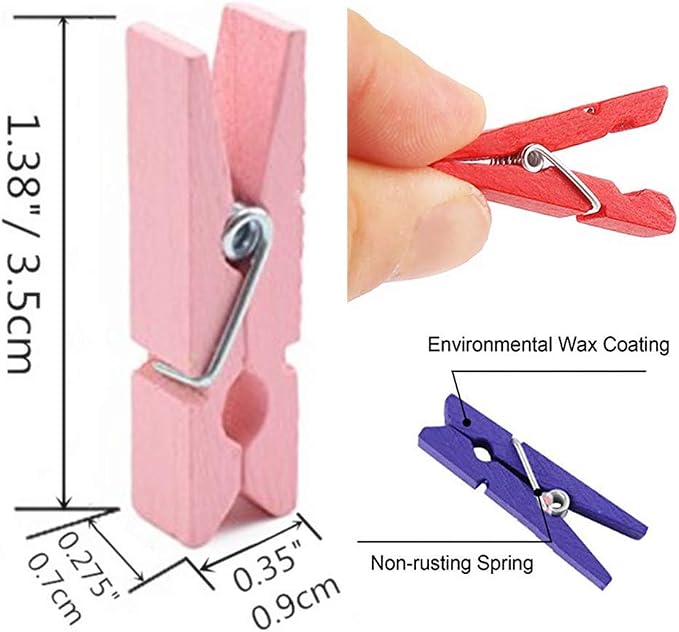 DurReus 50 Piece Small Wood Clips Mini Clothespins - Image 3