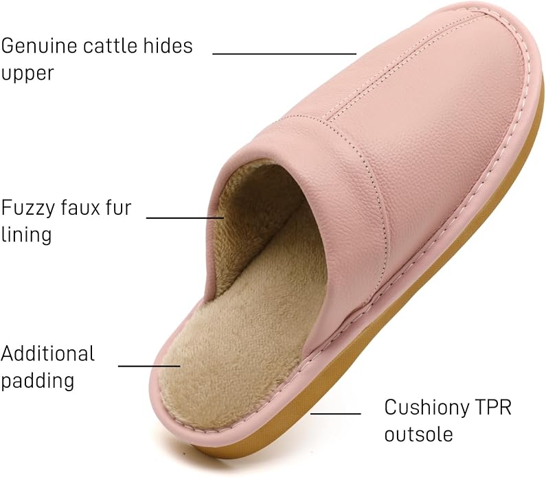 Slippers for Women Men, Genuine Leather Slippers Indoor Outdoor, Fuzzy Bedroom - Image 5