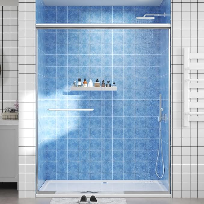 Glass Sliding Shower Door 56-60" W x 72" H, Semi Frameless Double Sliding by Unknown