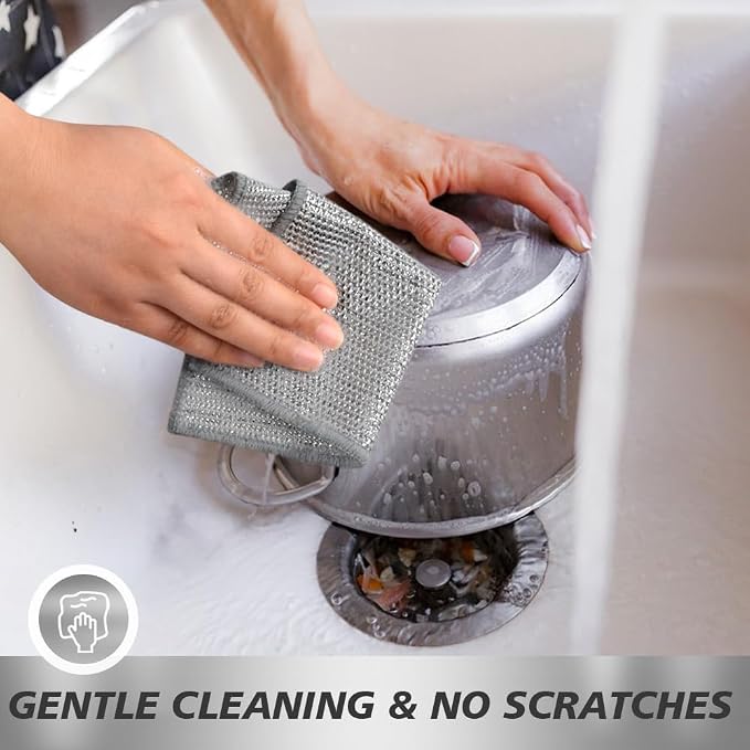 SINLAND Silver Mesh Dish Cloths Wire Dish Washing Rags Magic Cleaning Cloths - Image 4