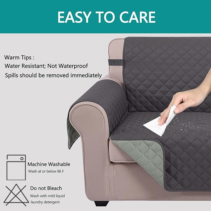 U-NICE HOME Reversible Sofa Cover Washable Couch Cover for Dogs with Elastic Straps Water Repellent Furniture Protector Couch Cover for 3 Cushion Couch Sofa Pet Friendly (Sofa, Dark Grey/Light Grey)