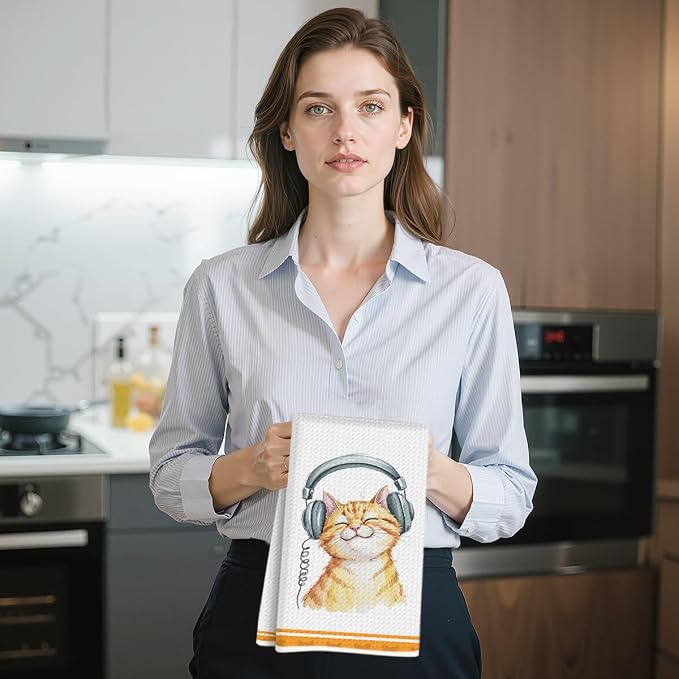 Hanamiya Na 4 Pcs Funny Cat Kitchen Hand Towels 24x14 Inch, Cute Hand Towels - Image 6