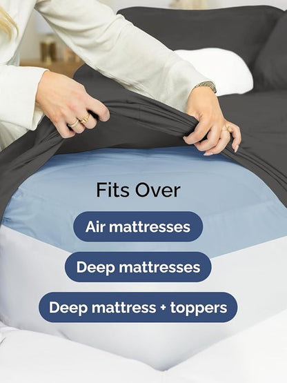 Extra Deep King Sheet Set - 6 Piece Breathable & Cooling Sheets - Hotel Luxury Bed Sheets Set - Easy & Secure Fit - Soft, Wrinkle Free & Comfy Sheets Set - Charcoal Sheet Set with Extra Deep Pockets