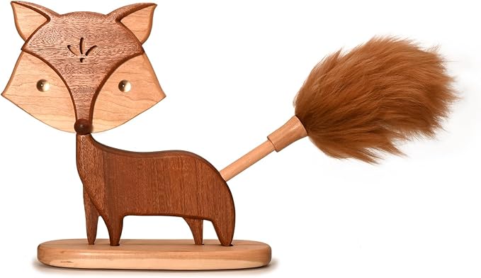 Cute Little Fox for Home Office Decor Small Wooden Feather Duster Lambswool by RiLiKar