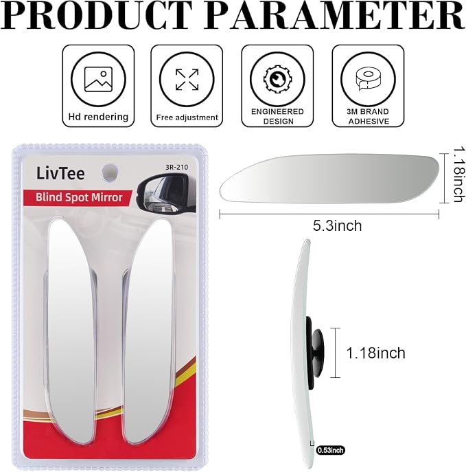 LivTee Long Blind Spot Mirror, Strip HD Glass Frameless Convex Rear View - Image 4