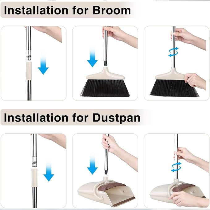 Broom and Dustpan Set, Long Handle Stand Up Broom and Dust Pan Combo, - Image 8