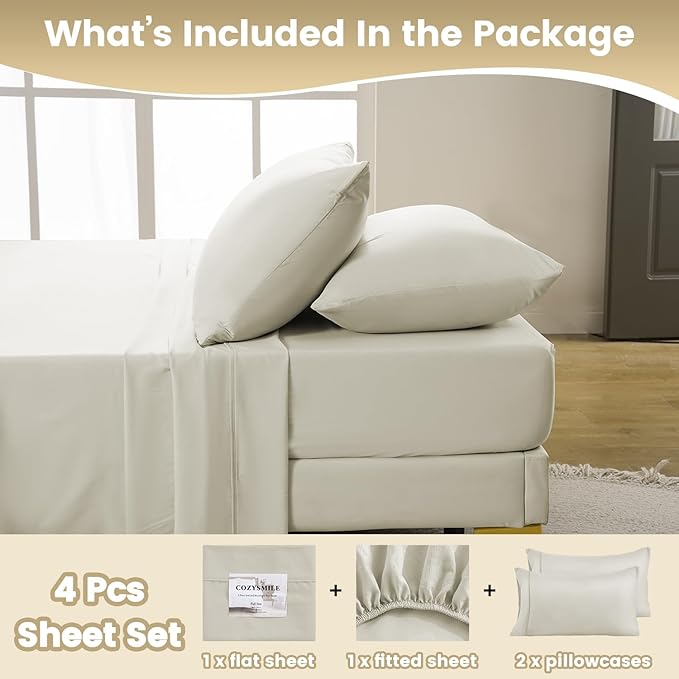 Silky Soft King Sheet Set - Luxury 4 Piece Breathable Cooling Sheets for King Size Bed, 16" Deep Pocket Easy Care Wrinkle Free Bedding Sheet and Pillowcase Set, Ivory