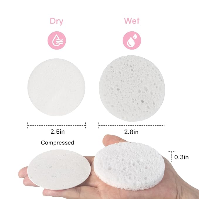 50-Count Compressed Facial Sponges, 100% Natural Cellulose Cosmetic Make Up - Image 2