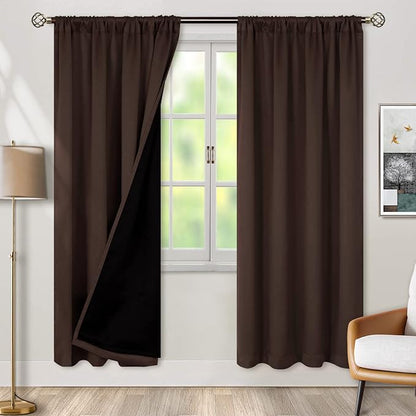 BGment Thermal Insulated 100% Blackout Curtains for Bedroom with Black Liner, Double Layer Full Room Darkening Noise Reducing Rod Pocket Curtain (52 x 72 Inch, Brown, 2 Panels)
