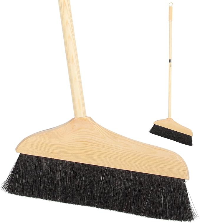 Mikikit Horsehair Broom with Long Handle Soft Pine Bristles Anti-Static Home by Mikikit