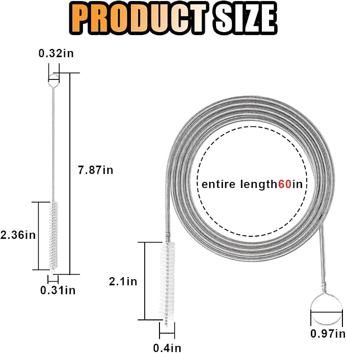 60 Inch Long Drain Wire Brush Hose Flexible Feeding Tube Pipe Cleaning Brush - Image 2