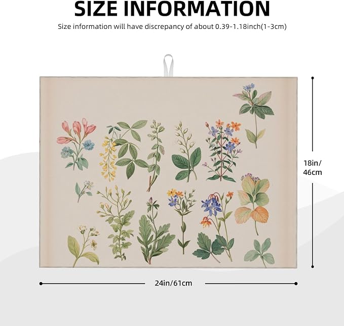 Vintage Plants Herbs Floral Dish Drying Mat Highly Absorbent Double-Sided - Image 2