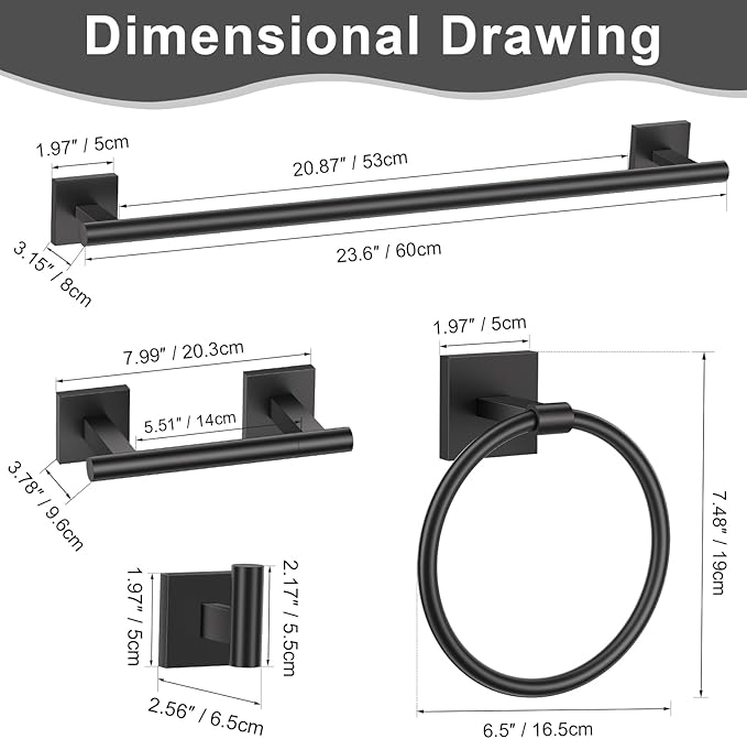 10 Pieces Matte Black Towel Bar Set, Double Dase Toilet Paper Holder Bathroom - Image 6