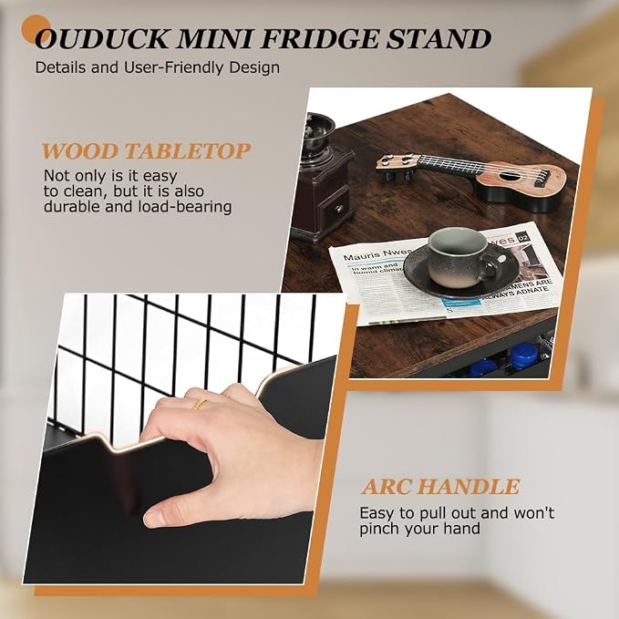 Mini Fridge Stand with Storage Drawer, 21.7”x21.7” Heavy Duty Mini Fridge Table - Image 3