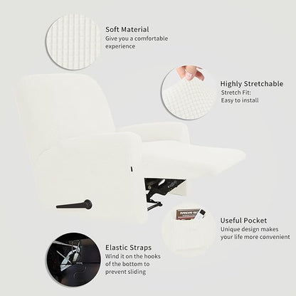 Easy-Going Recliner Stretch Sofa Slipcover Sofa Cover 4-Pieces Furniture Protector Couch Soft with Elastic Bottom, Spandex Jacquard Fabric Small Checks(Recliner,Cream)