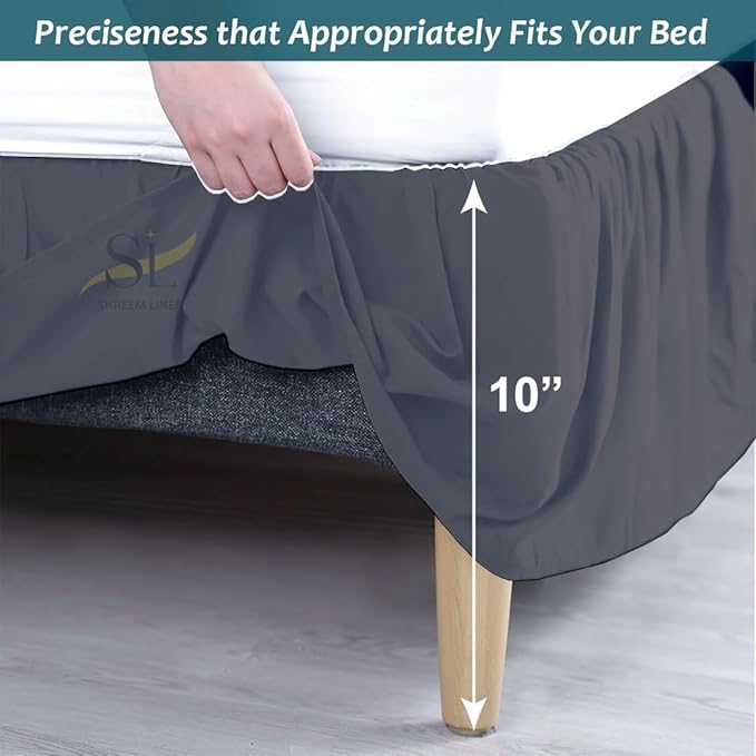 Shreem Linen Ruffled Bed Skirt with Split Corners, Gathered Style, 100% Microfiber, 10-Inch Drop, Dust Ruffle Bedskirt with Platform, King, Dark Grey