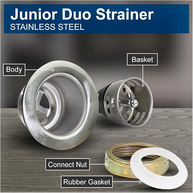 Highcraft 9773 Bar/Prep Sink 2 1/2 Junior Duo Stainless Steel Drain Assembly - Image 3