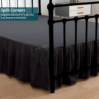Shreem Linen Ruffled Bed Skirt with Split Corners, Gathered Style, 100% Microfiber, 30-Inch Drop, Dust Ruffle Bedskirt with Platform, Short Queen, Dark Grey