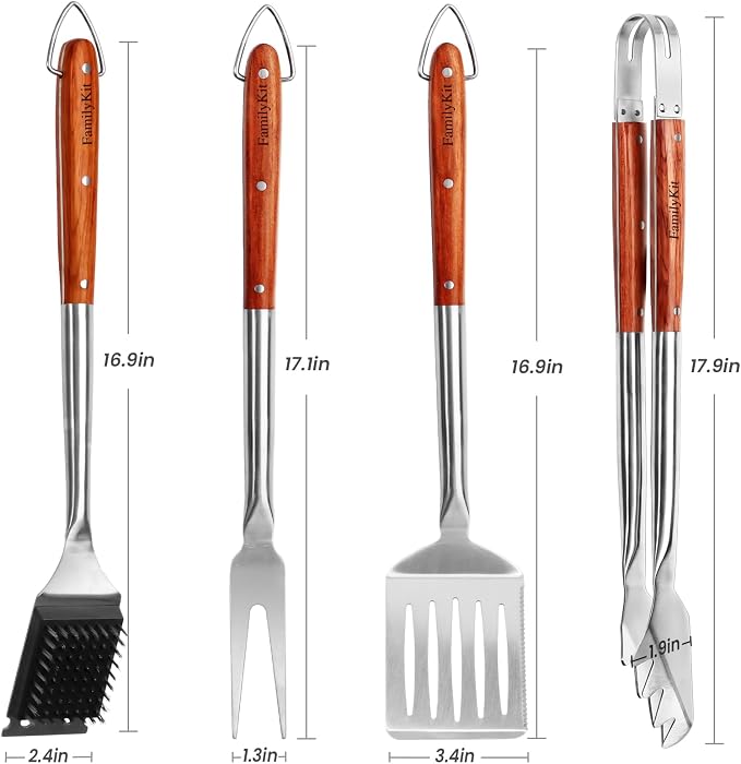 4PCS Grilling Accessories Rose Wooden BBQ Grilling Tools Set, Heavy Duty - Image 4