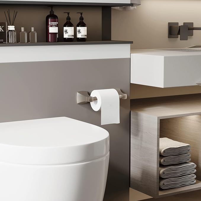 Brushed Nickel Toilet Paper Holder Bathroom Double Post Pivoting Tissue Roll - Image 2