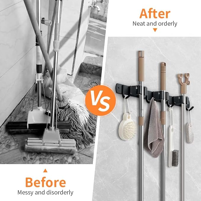 Broom Hanger and Mop Holder, Heavy Duty Garden Tool Organizer Rack Rake and - Image 2