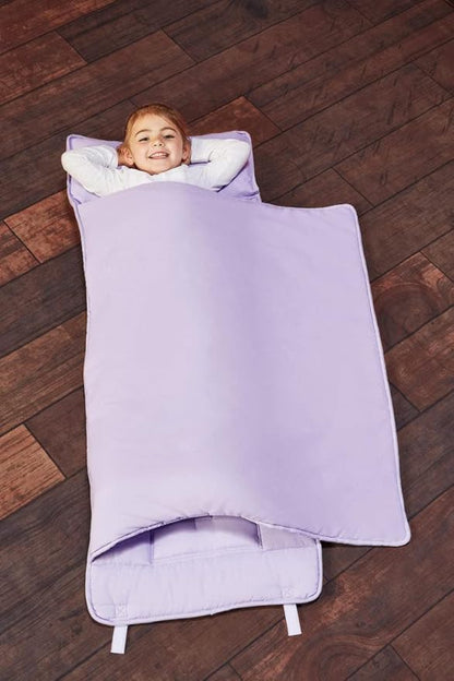 EVERYDAY KIDS Nap Mat with Removable Pillow - Lavender - Carry Handle with Straps Closure, Rollup Design, Soft Microfiber for Preschool, Daycare, Travel Sleeping Bag - Ages 3-6 Years