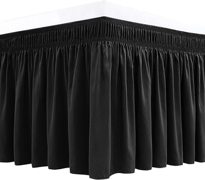 Biscaynebay Wrap Around Bed Skirts for Full & Full XL Beds Short Drop of 12", Black Adjustable Elastic Dust Ruffles Easy Fit Wrinkle Resistant Silky Luxurious Fabric Machine Washable
