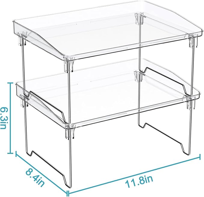 2 Pcs Cabinet Organizer Shelf, Stackable Kitchen Counter Shelves, Spice Rack - Image 4