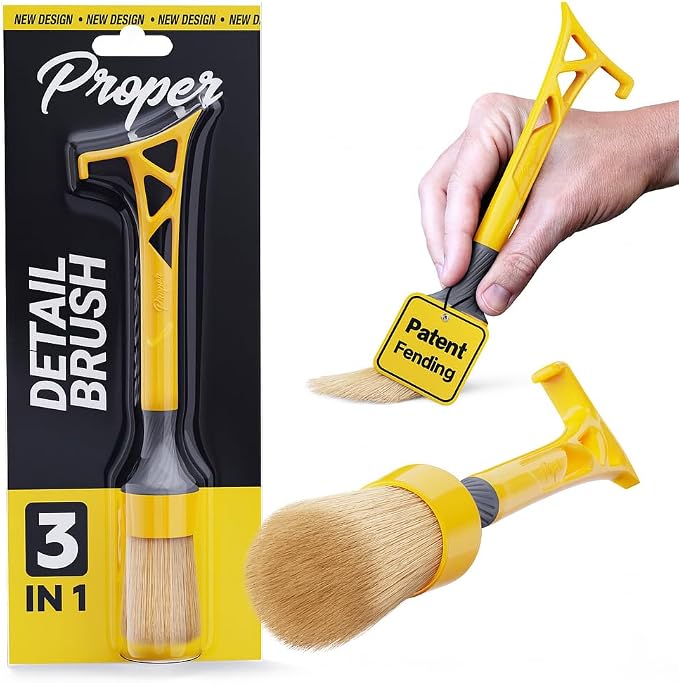 Ultra Soft Boars Hair Detailing Brush, 3 in 1 Patent Pending Design, Detail by ProperDetailingCo