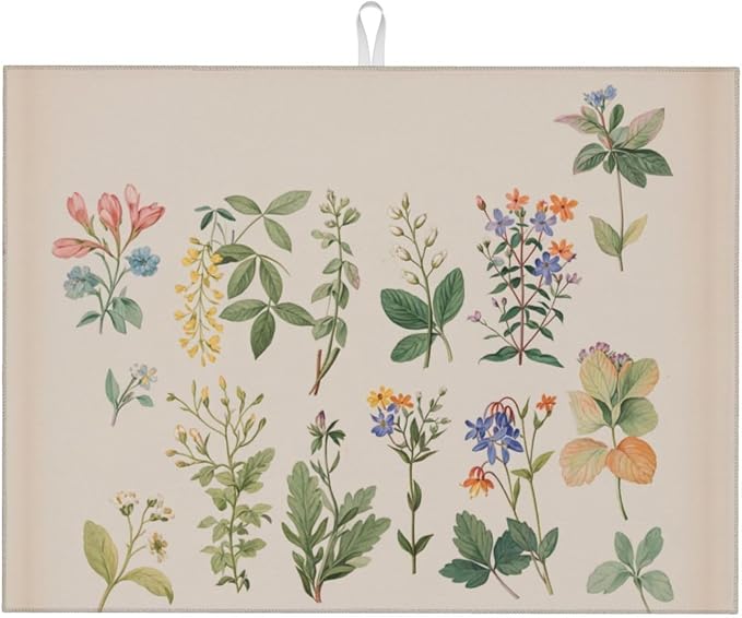 Vintage Plants Herbs Floral Dish Drying Mat Highly Absorbent Double-Sided by Ovitssrk