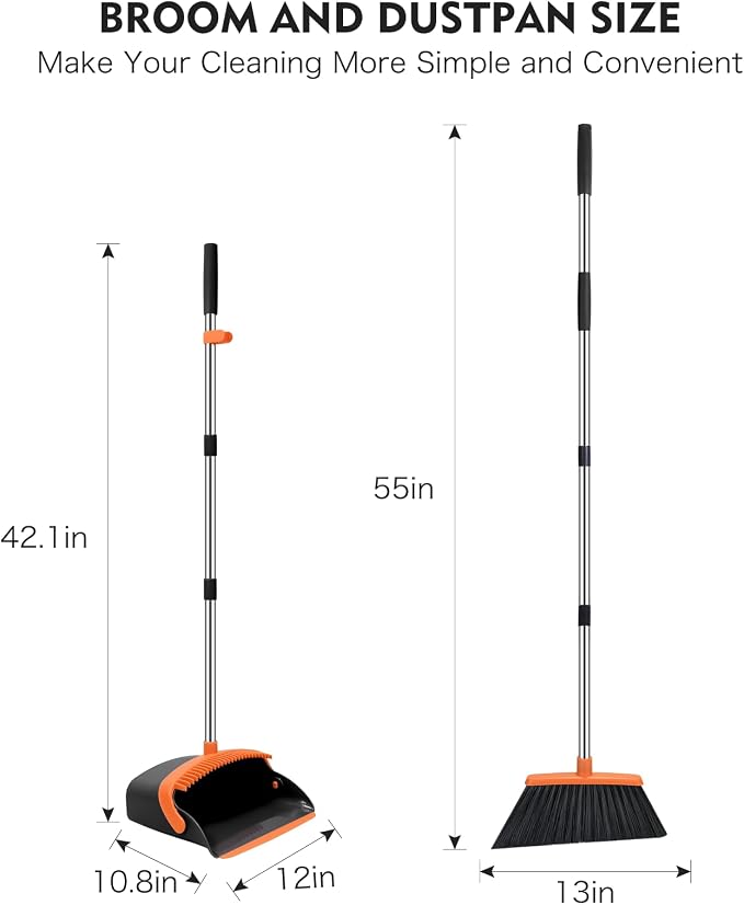Broom and Dustpan Set, 55-in Long Adjustable Handle Broom - Image 2