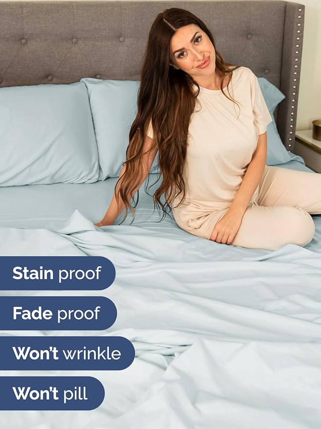 Extra Deep Full Sheet Set - 6 Piece Breathable & Cooling Sheets - Hotel Luxury Bed Sheets Set - Easy & Secure Fit - Soft, Wrinkle Free & Comfy Sheets Set - Ice Blue Sheet Set with Extra Deep Pockets