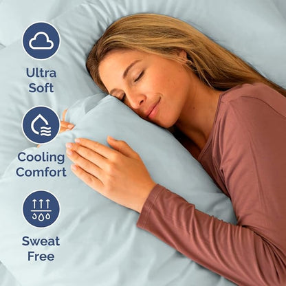 RV Short Queen Sheet Set 60 X 75 - 4 Piece RV Short Queen Bed Sheets - Soft, Breathable and Cooling - Designed for Bunks, Trailers & Campers - Fits 8” to 12" Mattress - Hotel Luxury Bedding - Ice Blue