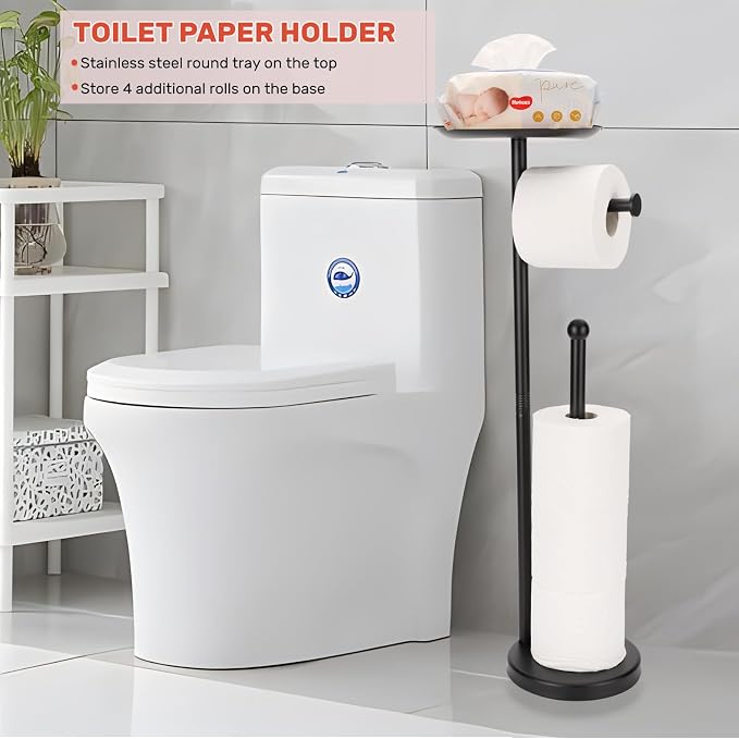 Black Toilet Paper Holder Stand, Freestanding Toilet Paper Holder - Image 5
