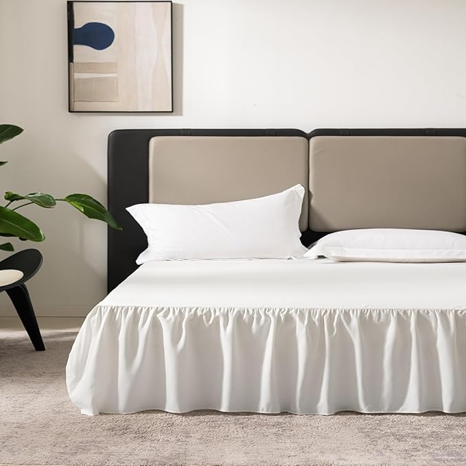 TSUTOMI Bed Skirt King Size Ruffled Bed Skirt with Split Corners, 16 Inch Drop Dust Ruffle Bed Skirts with Platform, Gathered Style, 100% Microfiber, Ivory