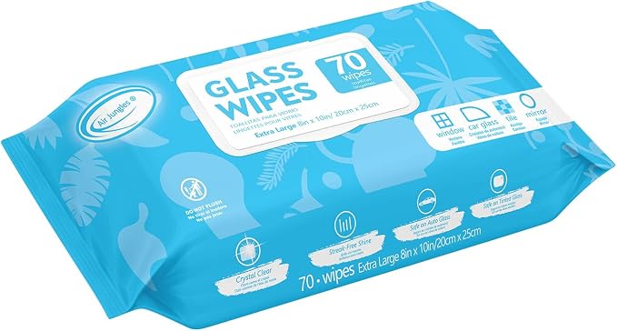 Air Jungles Glass and Window Cleaner Wipes 70 Count, Extra Large 8" x 10" Size by AirJungles