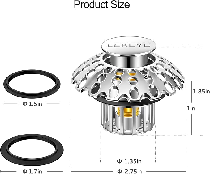 LEKEYE Tub Stopper | Shower Drain Hair Catcher | Bathroom Bathtub Plug | Pop Up - Image 3